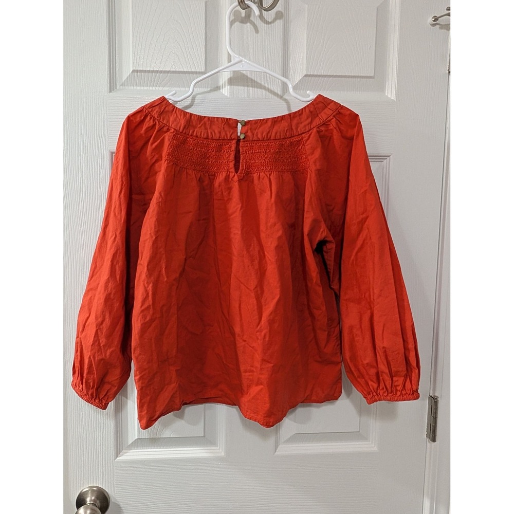 Maeve, XS, Jessie Smocked Swing Blouse, Orange, 100% Cotton, Long Sleeve - Picture 5 of 8
